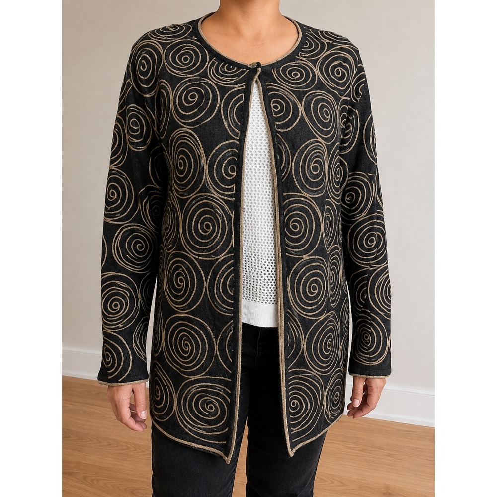 Embroidered 100% Wool Sweater Jacket Cardigan‎ Women 3X Artsy Lagenlook Scandi